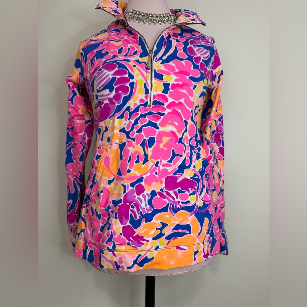 Lilly Pulitzer Vibrant Multicolor Quarter-Zip Pullover in size small